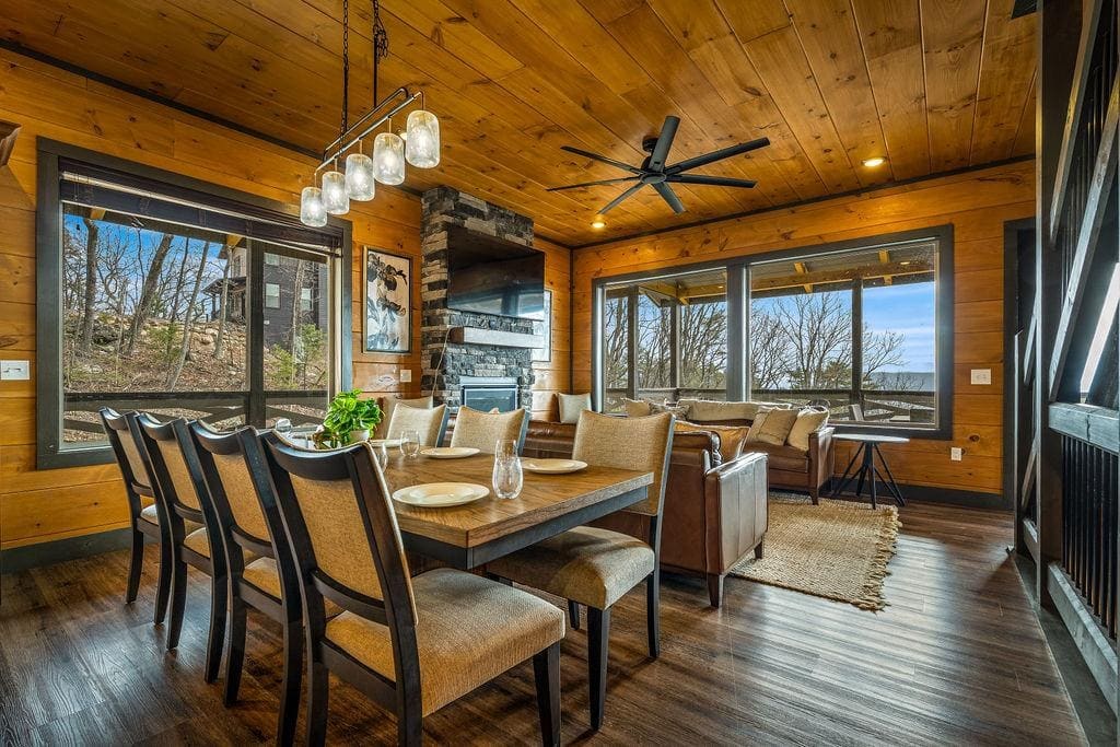 Curated dining table detail in a furnished Smoky Mountain rental